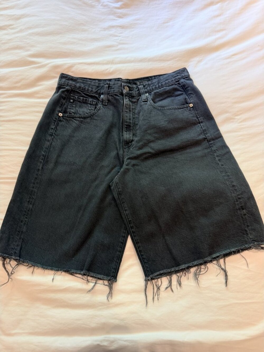 AG Hattie Short High-Rise Relaxed Bermuda Jean Shorts Sulfur Black Size 29